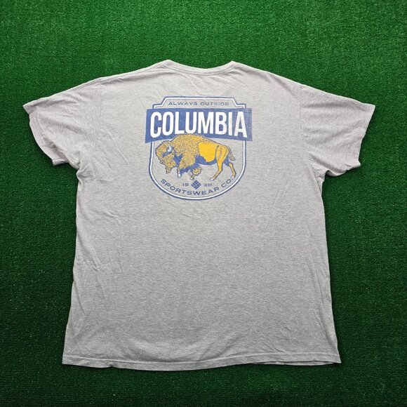Columbia Tshirt Mens 2XL Gray Short Sleeve‎ Bison Always Outside Casual Hiking - Picture 1 of 7